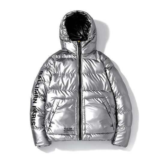 Men's Hooded Shiny Puffer Jacket - Casual Winter Coat