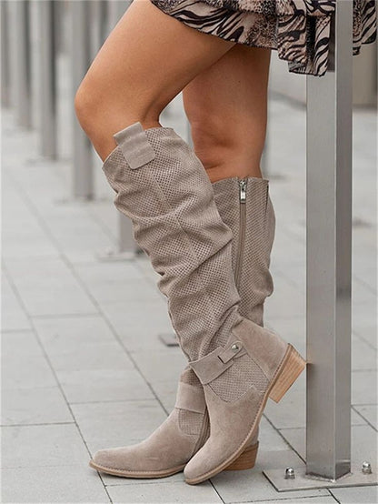 Women's suede boots with zipper