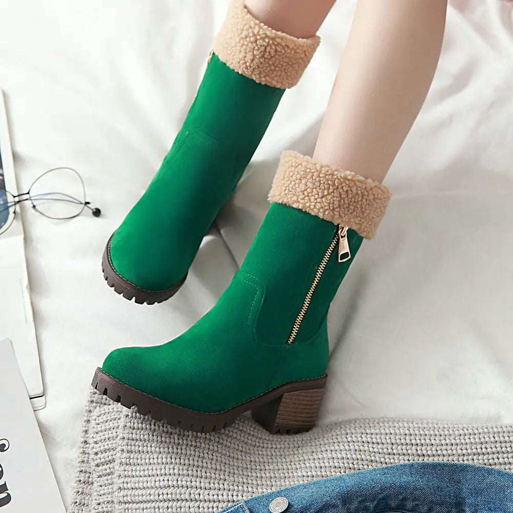 Women's Winter New Suede High Heel Mid-Calf Boots