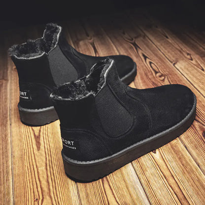 Men's leather ankle boots with warm fur lining for winter.