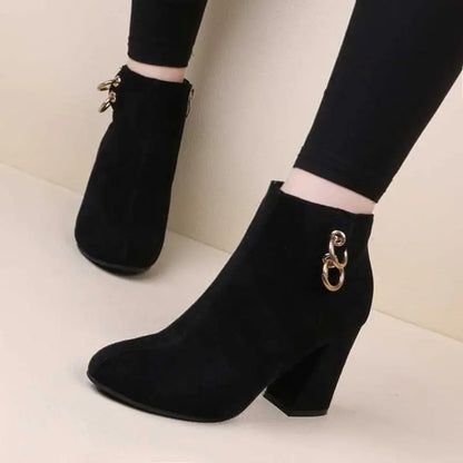Autumn Winter Suede Chunky Heel Side Zip Martin Boots