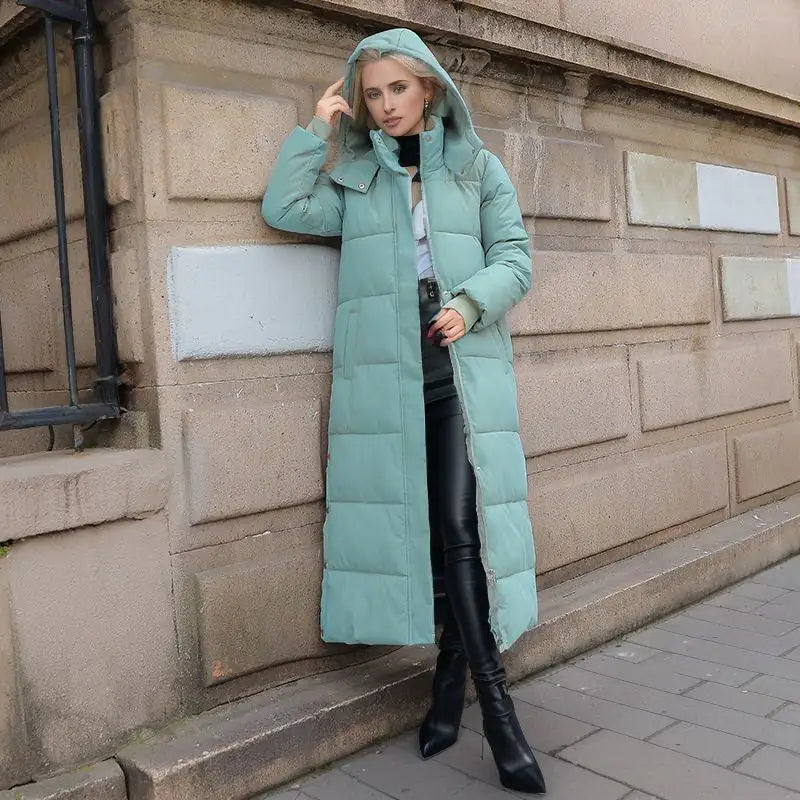 Women's Long Puffer Coat – Loose Fit Winter Jacket with Hood