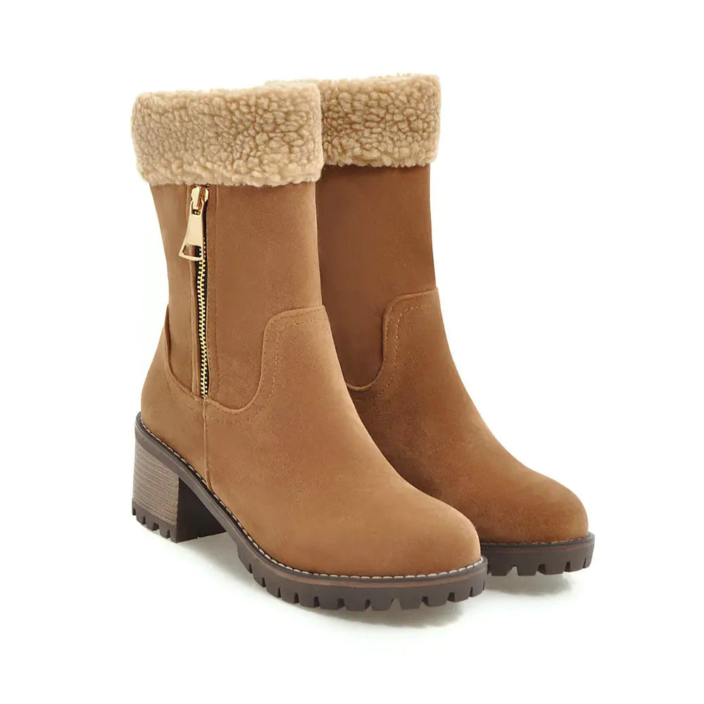 Women's Winter New Suede High Heel Mid-Calf Boots