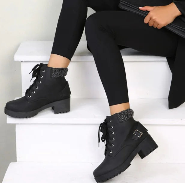 Women's Mid-Calf Chunky Heel Snow Boots