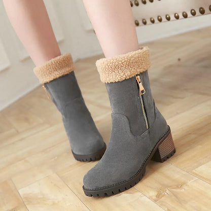 Women's Winter New Suede High Heel Mid-Calf Boots