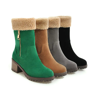 Women's Winter New Suede High Heel Mid-Calf Boots