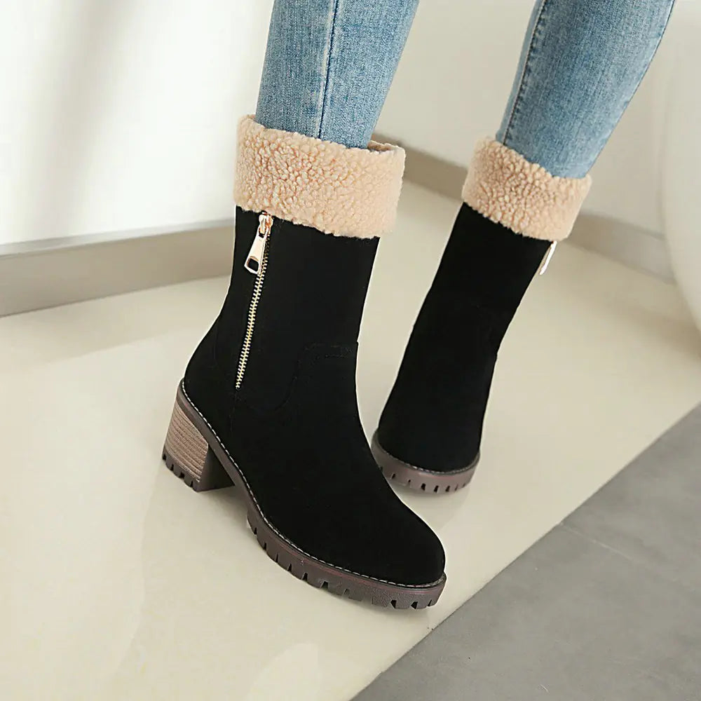 Women's Winter New Suede High Heel Mid-Calf Boots