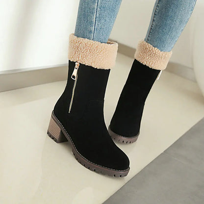 Women's Winter New Suede High Heel Mid-Calf Boots