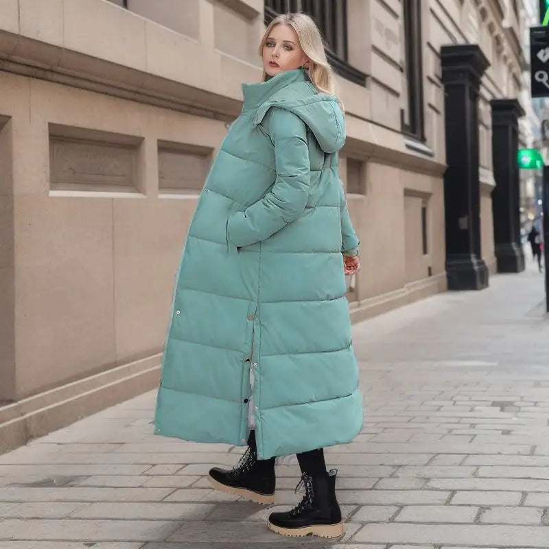 Women's Long Puffer Coat – Loose Fit Winter Jacket with Hood