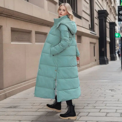 Women's Long Puffer Coat – Loose Fit Winter Jacket with Hood