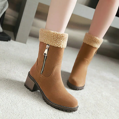 Women's Winter New Suede High Heel Mid-Calf Boots