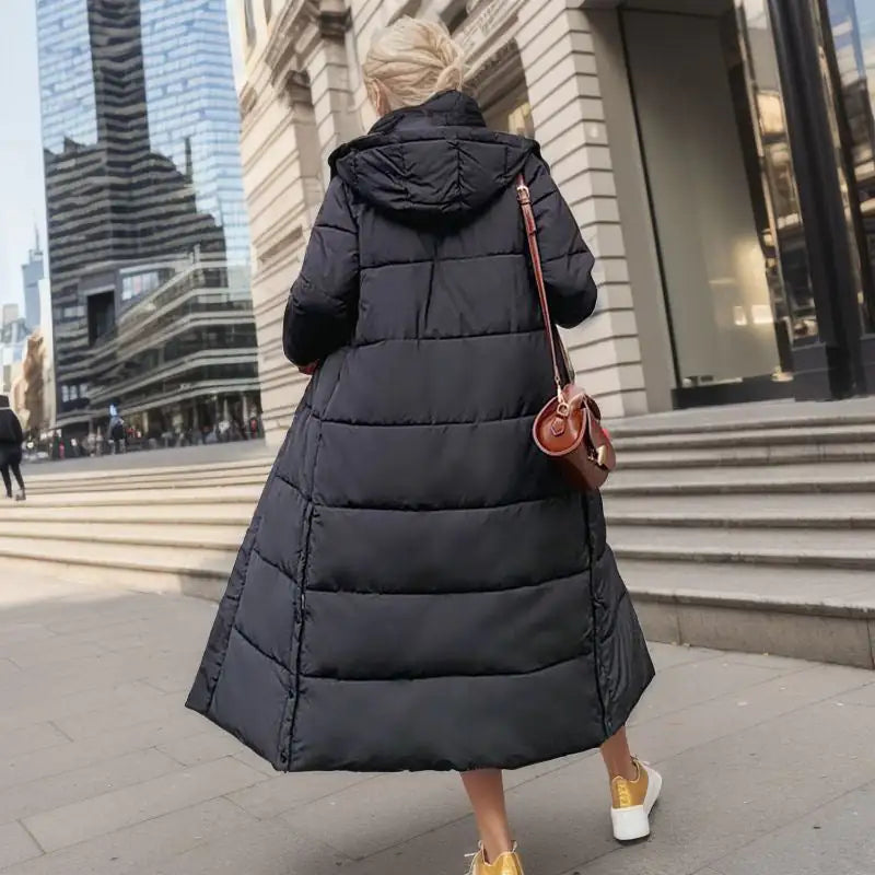 Women's Long Puffer Coat – Loose Fit Winter Jacket with Hood