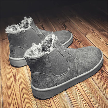 Men's leather ankle boots with warm fur lining for winter.