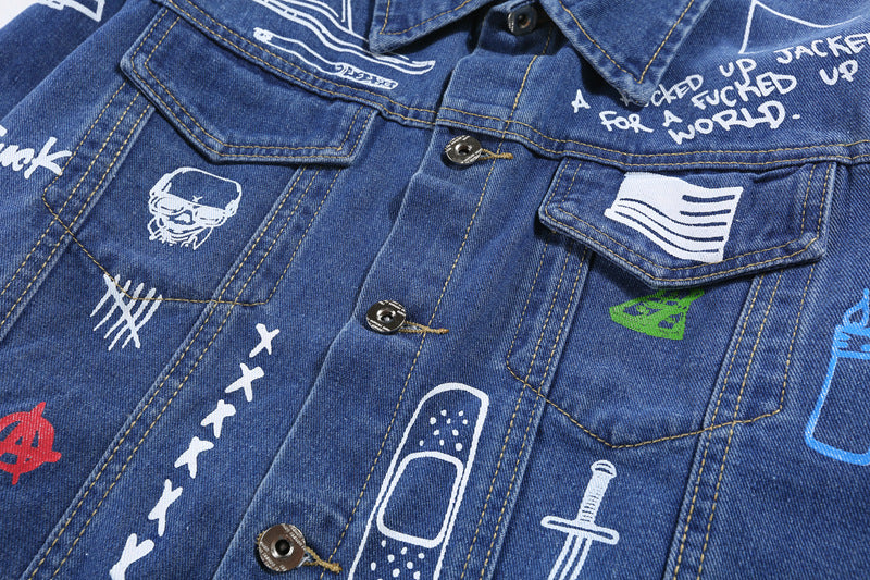 Hip Hop Fashion Printed Jeans Jacket Men  Autumn Winter Streetwear Denim Jackets Coats Cowboy Jacket Jaqueta masculina-2