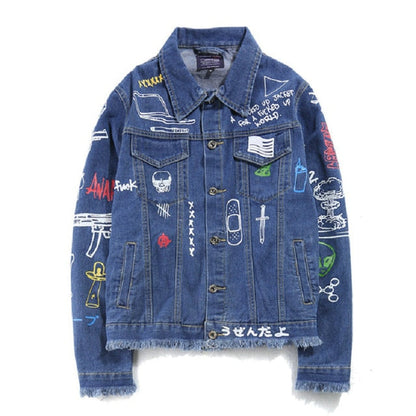 Hip Hop Fashion Printed Jeans Jacket Men  Autumn Winter Streetwear Denim Jackets Coats Cowboy Jacket Jaqueta masculina-5