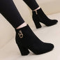 Autumn Winter Suede Chunky Heel Side Zip Martin Boots